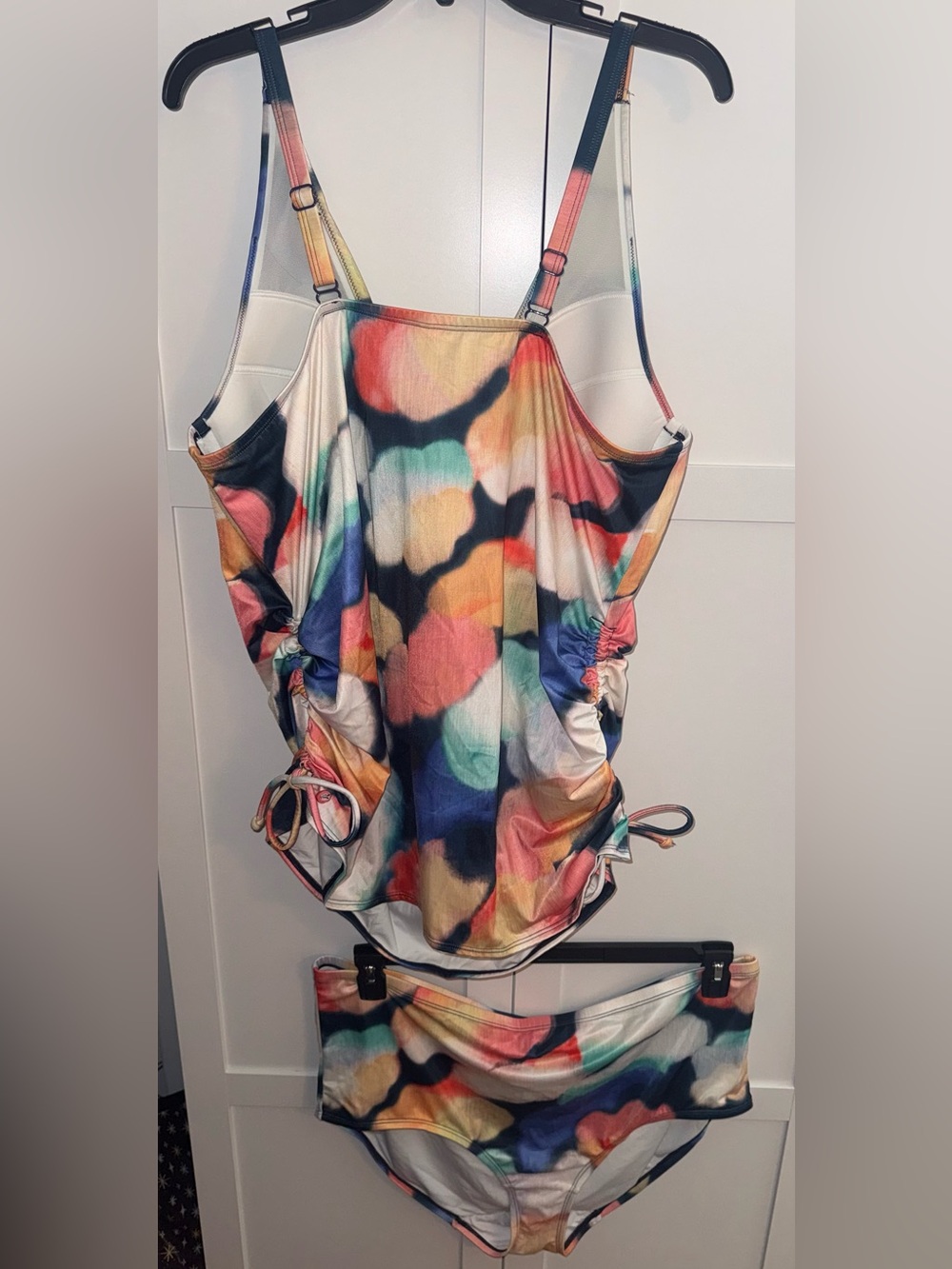 Cacique Multicolor Watercolor Print Tankini 44D top / 22 high waisted bottom - Picture 2 of 6